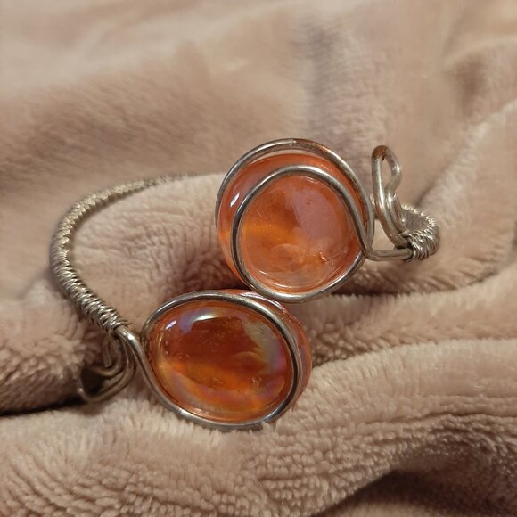 VINTAGE Handmade Wire Wrapped Cuff Bracelets with Blue and Orange Glass Stones - Picture 2 of 8